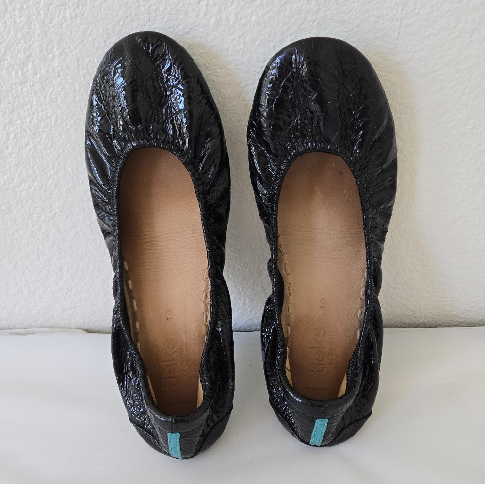 TIEKS Obsidian Shiny Patent Leather Black Ballet Flats Shoes size 10 - Picture 10 of 16